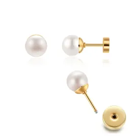 7mm Pearl Stud Earrings for Women,Flat Screw Back Pearl Helix Earrings Cartilage Earrings 316L Surgical Steel Piercing Jewelry Gift Hypoallergenic(7mm, Gold)