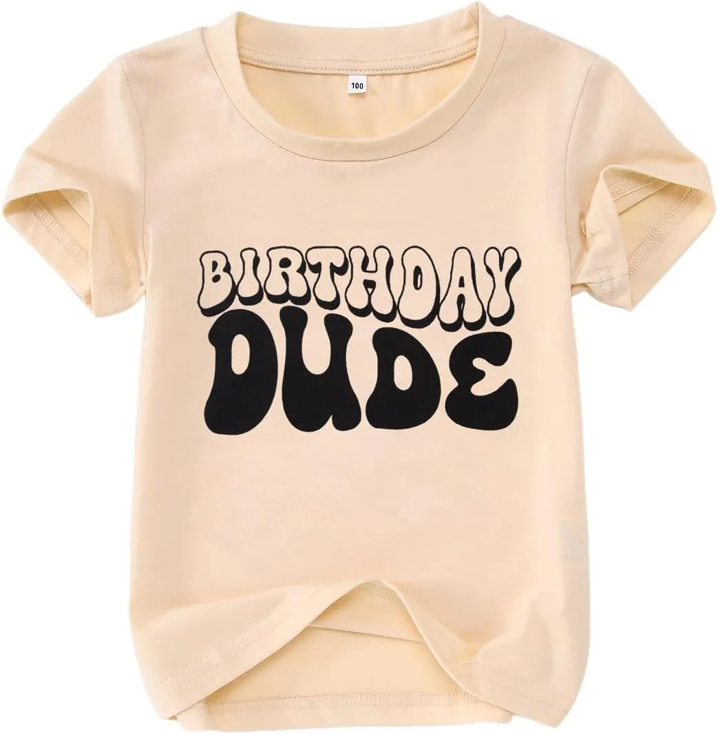 Birthday Dude Shirt Toddler Baby Boy Funny Letter Birthday T-Shirt Kids Summer Short Sleeve Party Gifts Tees Top