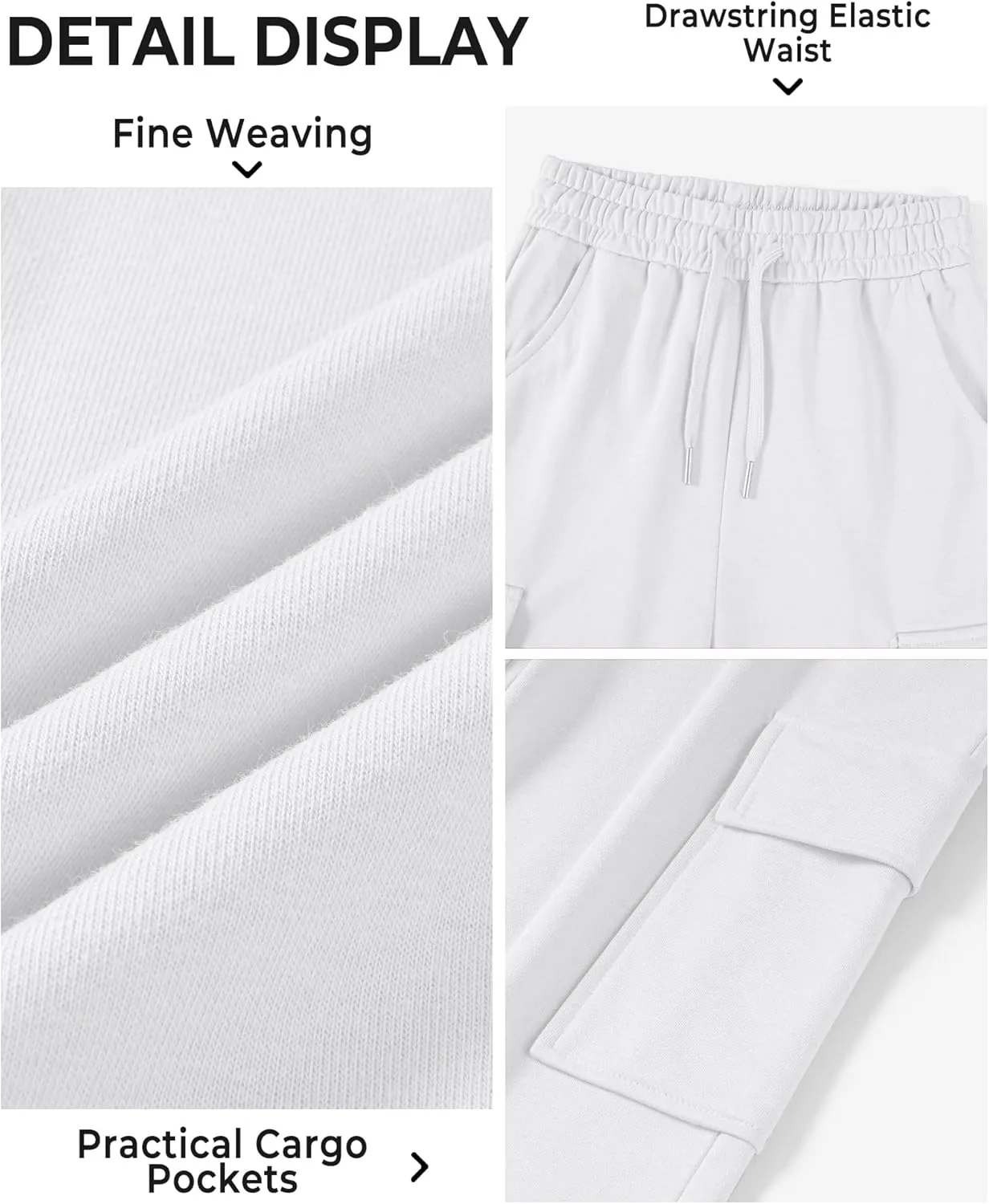 BOOPH Girls Sweatpants Kids Drawstring Cargo Pants Teen Girls Wide Leg Joggers Pants with Pockets