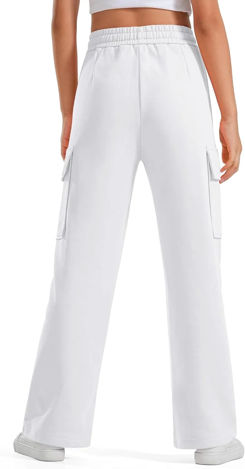 BOOPH Girls Sweatpants Kids Drawstring Cargo Pants Teen Girls Wide Leg Joggers Pants with Pockets