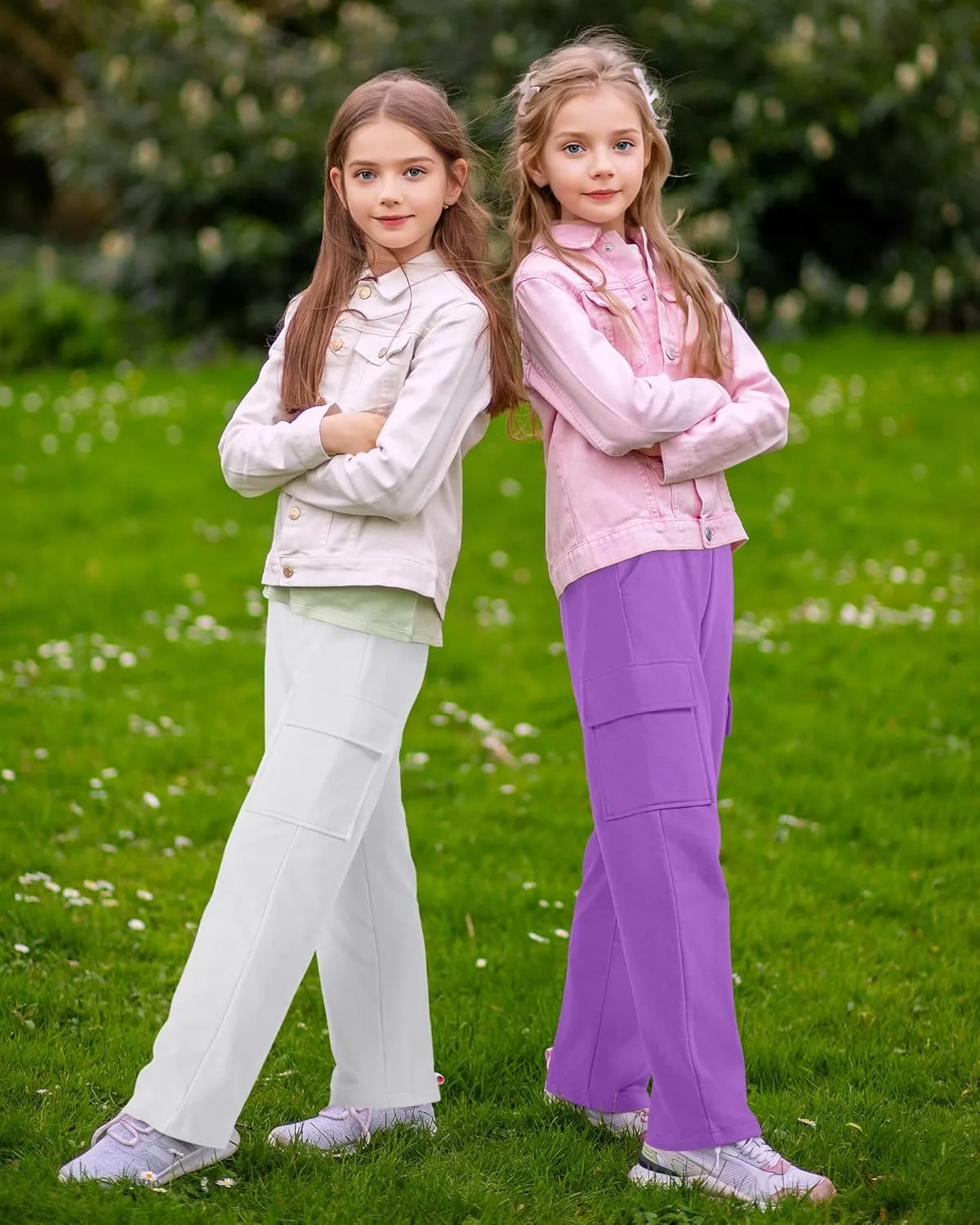BOOPH Girls Sweatpants Kids Drawstring Cargo Pants Teen Girls Wide Leg Joggers Pants with Pockets