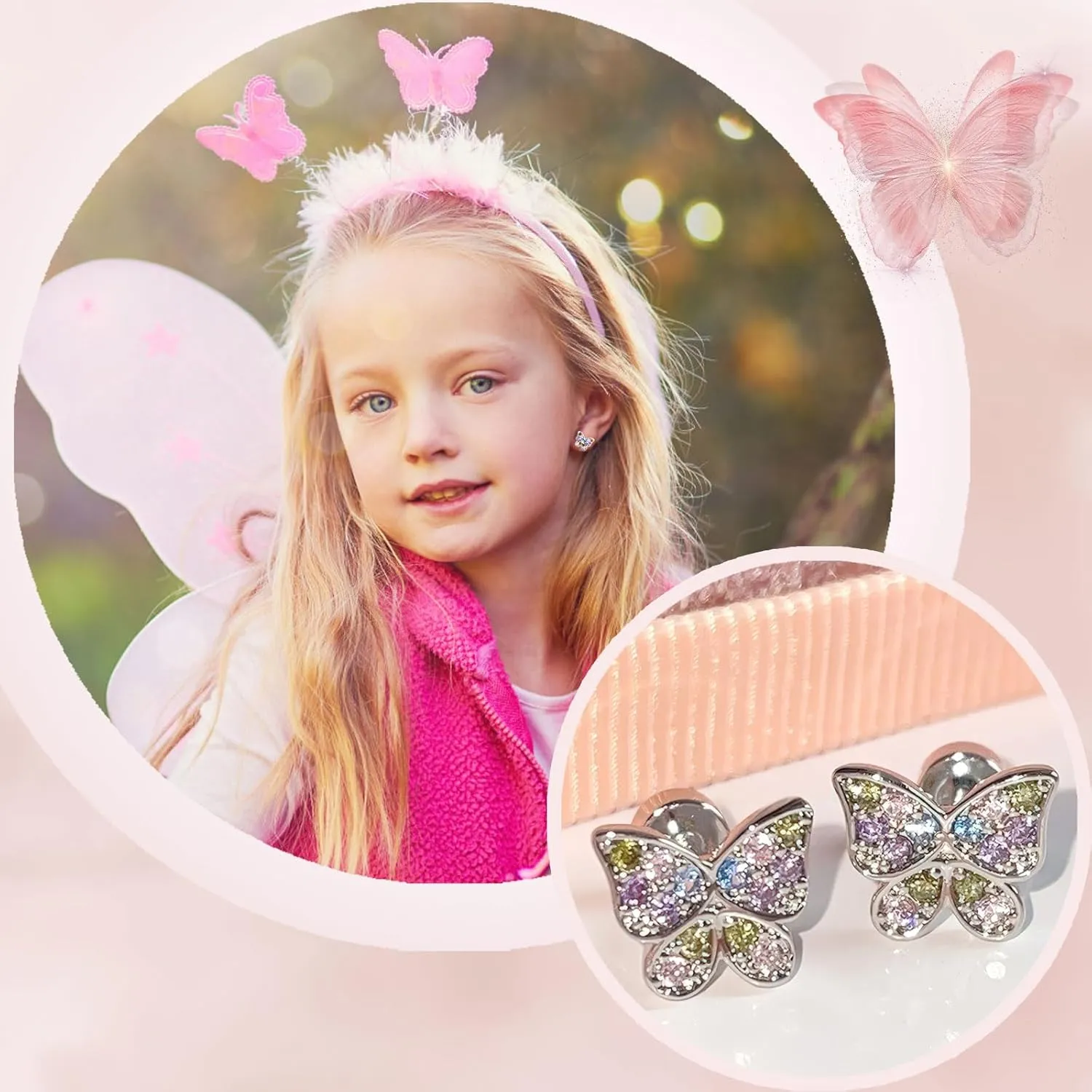 Butterfly Earrings as 8 Year Old Girls Birthday Gifts for Granddaughter Daughter Niece Girls Easter Earrings,8th Birthday Valentines Gifts for Girls Hypoallergenic Screw Back Stud Earrings