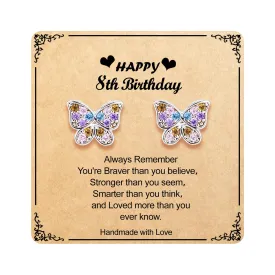 Butterfly Earrings as 8 Year Old Girls Birthday Gifts for Granddaughter Daughter Niece Girls Easter Earrings,8th Birthday Valentines Gifts for Girls Hypoallergenic Screw Back Stud Earrings