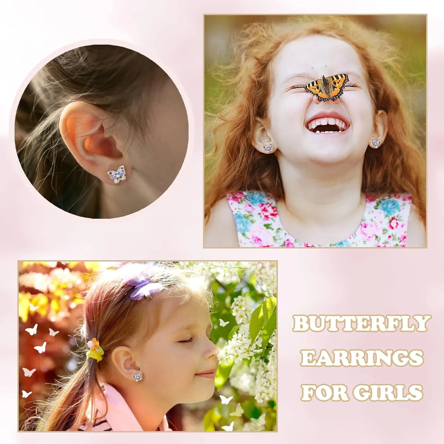 Butterfly Earrings as 8 Year Old Girls Birthday Gifts for Granddaughter Daughter Niece Girls Easter Earrings,8th Birthday Valentines Gifts for Girls Hypoallergenic Screw Back Stud Earrings