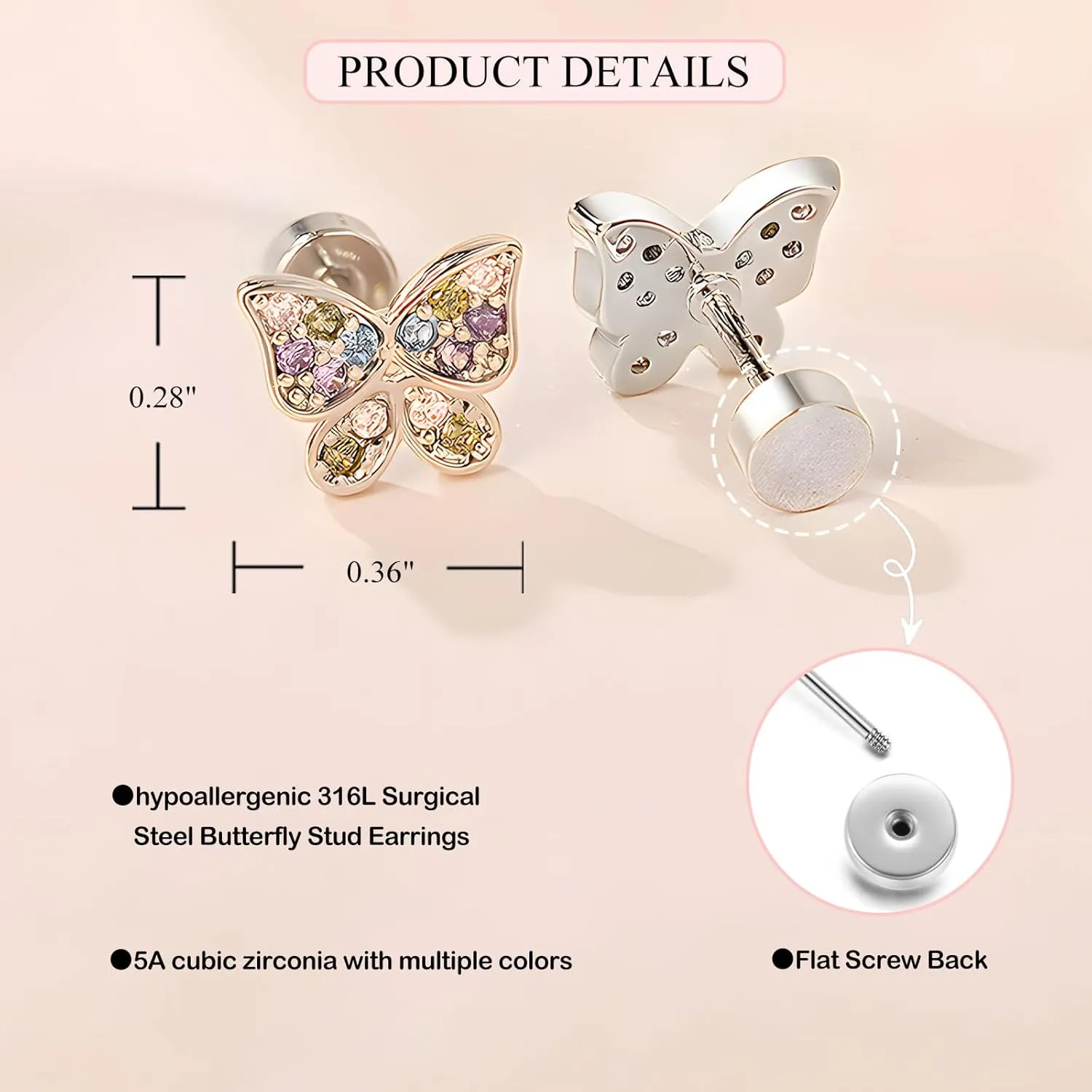 Butterfly Earrings as 8 Year Old Girls Birthday Gifts for Granddaughter Daughter Niece Girls Easter Earrings,8th Birthday Valentines Gifts for Girls Hypoallergenic Screw Back Stud Earrings