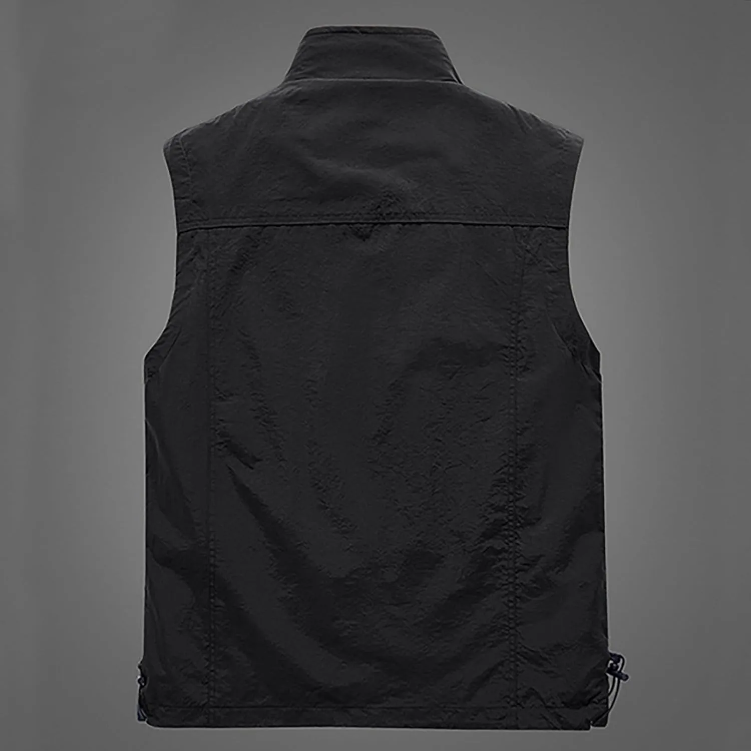 Cambkatl Men's Multi-Pockets Vest - Full Zipper Stand Collar Sleeveless Outerwear - Fishing Travel Utility Vest Gilet