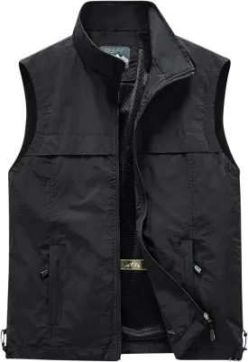 Cambkatl Men's Multi-Pockets Vest - Full Zipper Stand Collar Sleeveless Outerwear - Fishing Travel Utility Vest Gilet