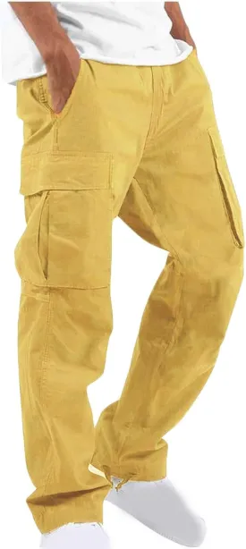 Cargo Pants for Men Elastic Waist Lightweight Outdoor Hiking Tactical Pant Casual Cotton Loose Straight Leg Pants