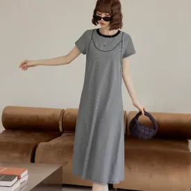 Casual Basic Soft Cotton Strap Print Long Maxi T-Shirt Dress