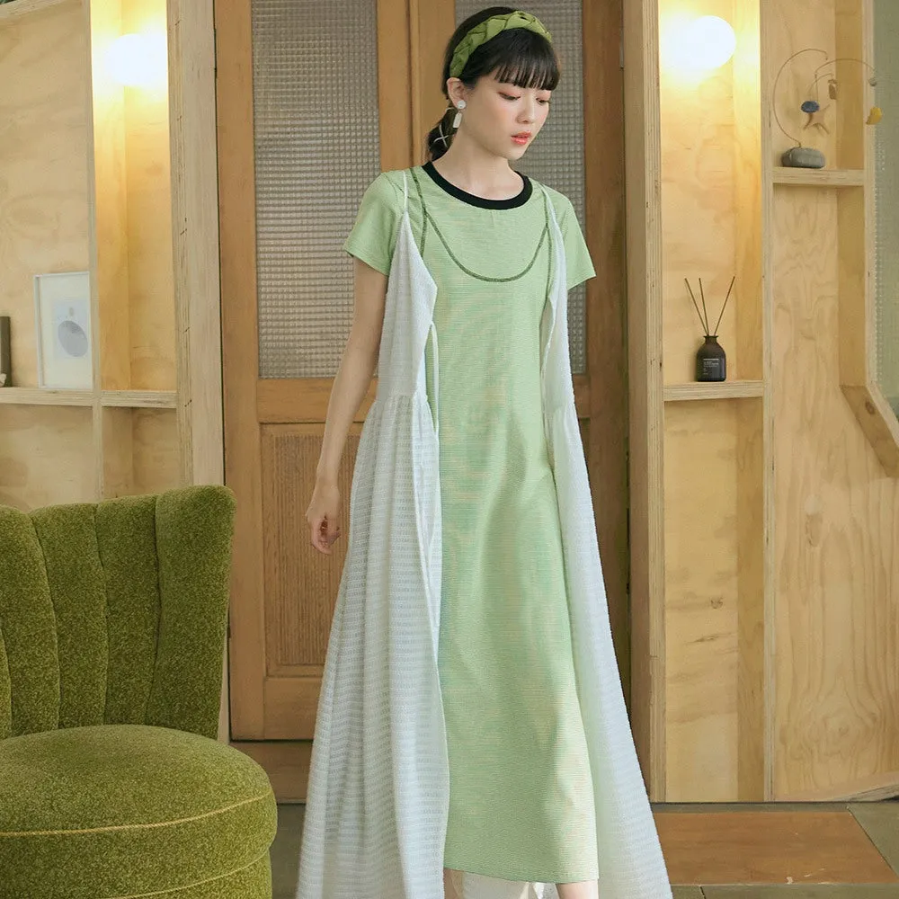 Casual Basic Soft Cotton Strap Print Long Maxi T-Shirt Dress