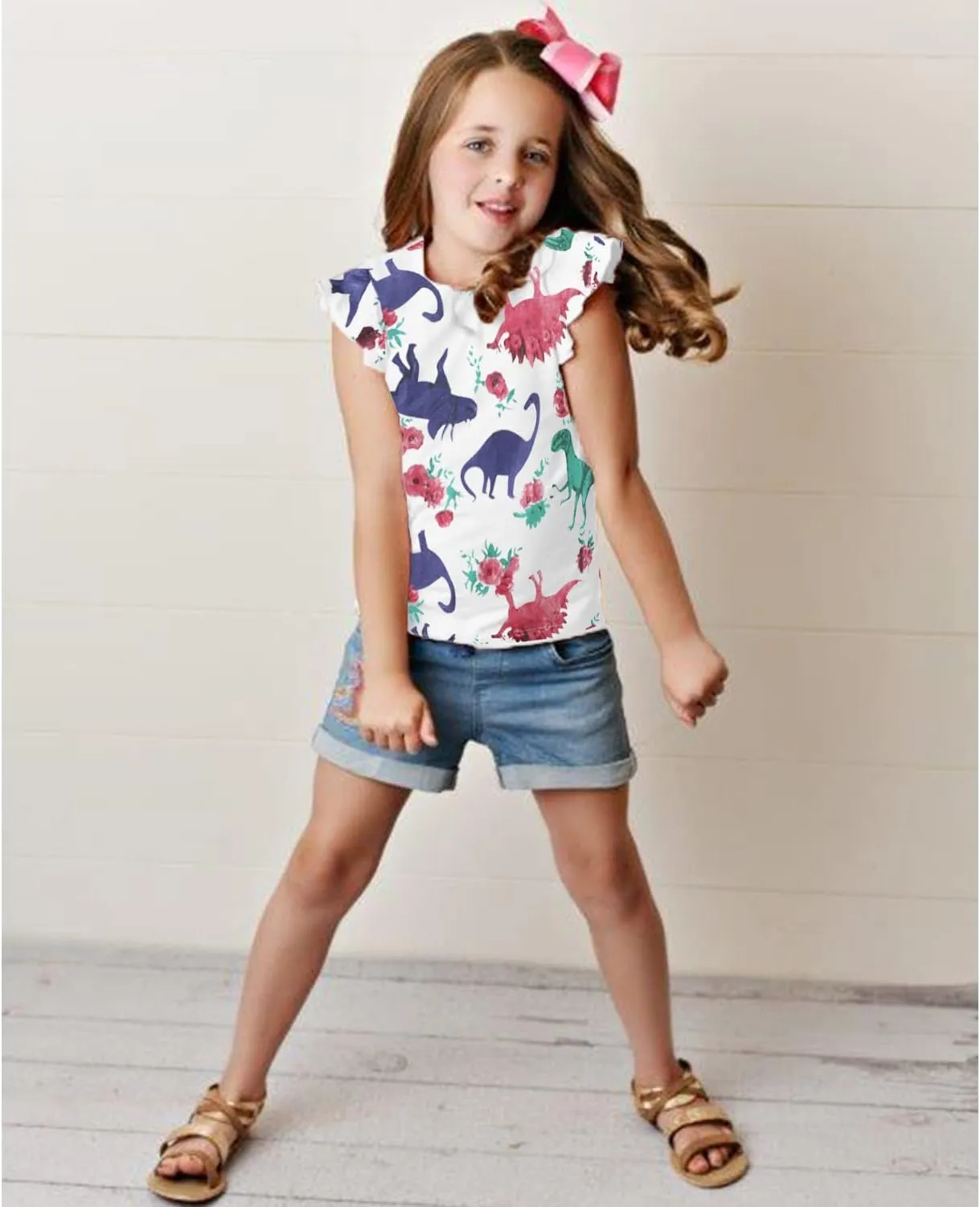 DDSOL T-Shirts Baby Girls Ruffle Sleeve Shirts Summer Toddler Cotton Tees Kids Graphic Tank Tops 2-7 Years