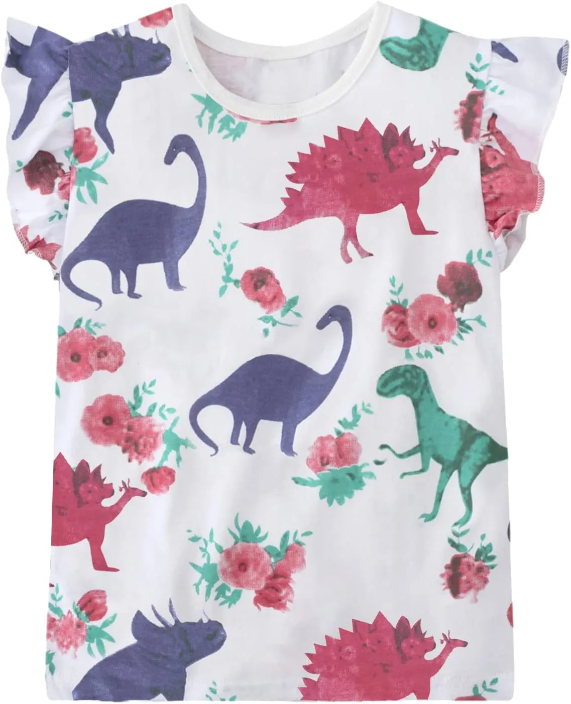 DDSOL T-Shirts Baby Girls Ruffle Sleeve Shirts Summer Toddler Cotton Tees Kids Graphic Tank Tops 2-7 Years