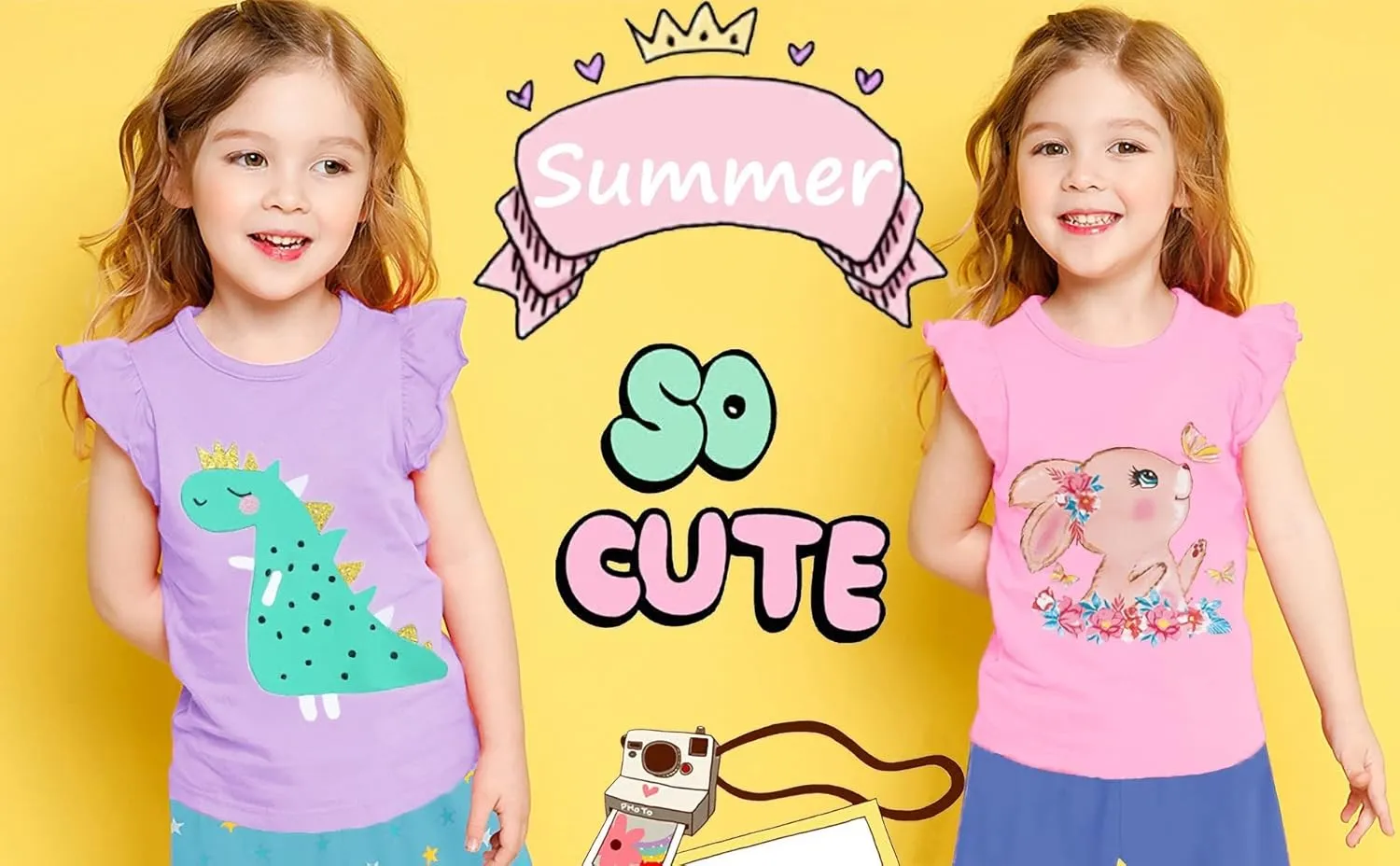 DDSOL T-Shirts Baby Girls Ruffle Sleeve Shirts Summer Toddler Cotton Tees Kids Graphic Tank Tops 2-7 Years
