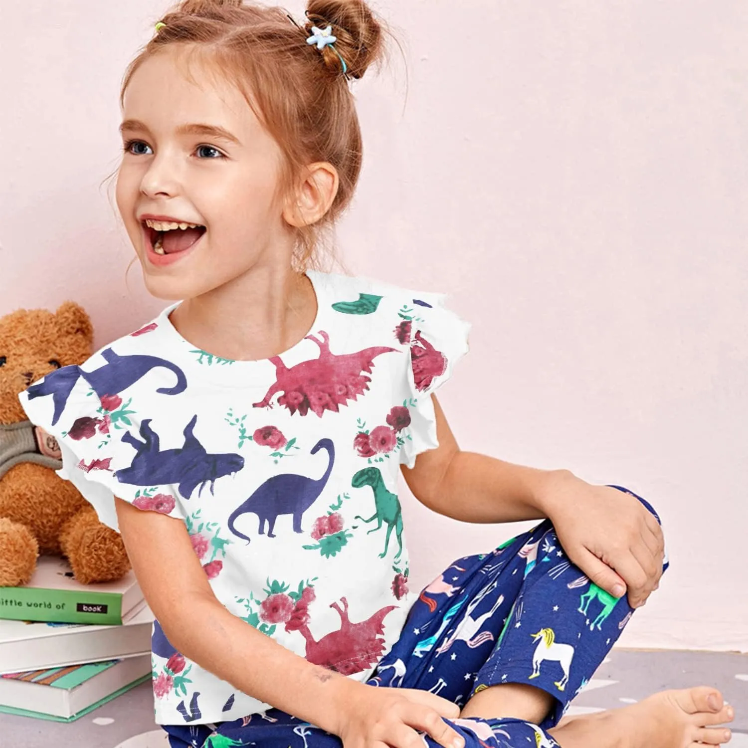 DDSOL T-Shirts Baby Girls Ruffle Sleeve Shirts Summer Toddler Cotton Tees Kids Graphic Tank Tops 2-7 Years
