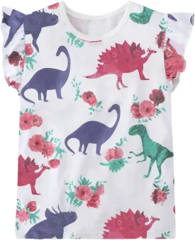 DDSOL T-Shirts Baby Girls Ruffle Sleeve Shirts Summer Toddler Cotton Tees Kids Graphic Tank Tops 2-7 Years