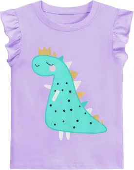 DDSOL T-Shirts Baby Girls Ruffle Sleeve Shirts Summer Toddler Cotton Tees Kids Graphic Tank Tops 2-7 Years