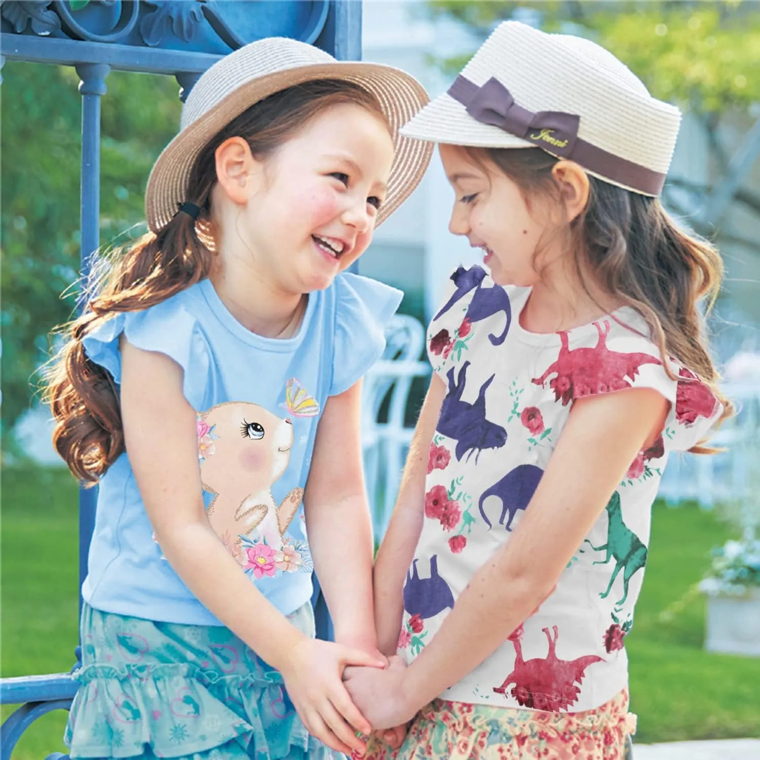 DDSOL T-Shirts Baby Girls Summer Ruffle Sleeve Shirts Toddler Cotton Tees Kids Easter Bunny Tank Tops 2-7 Years