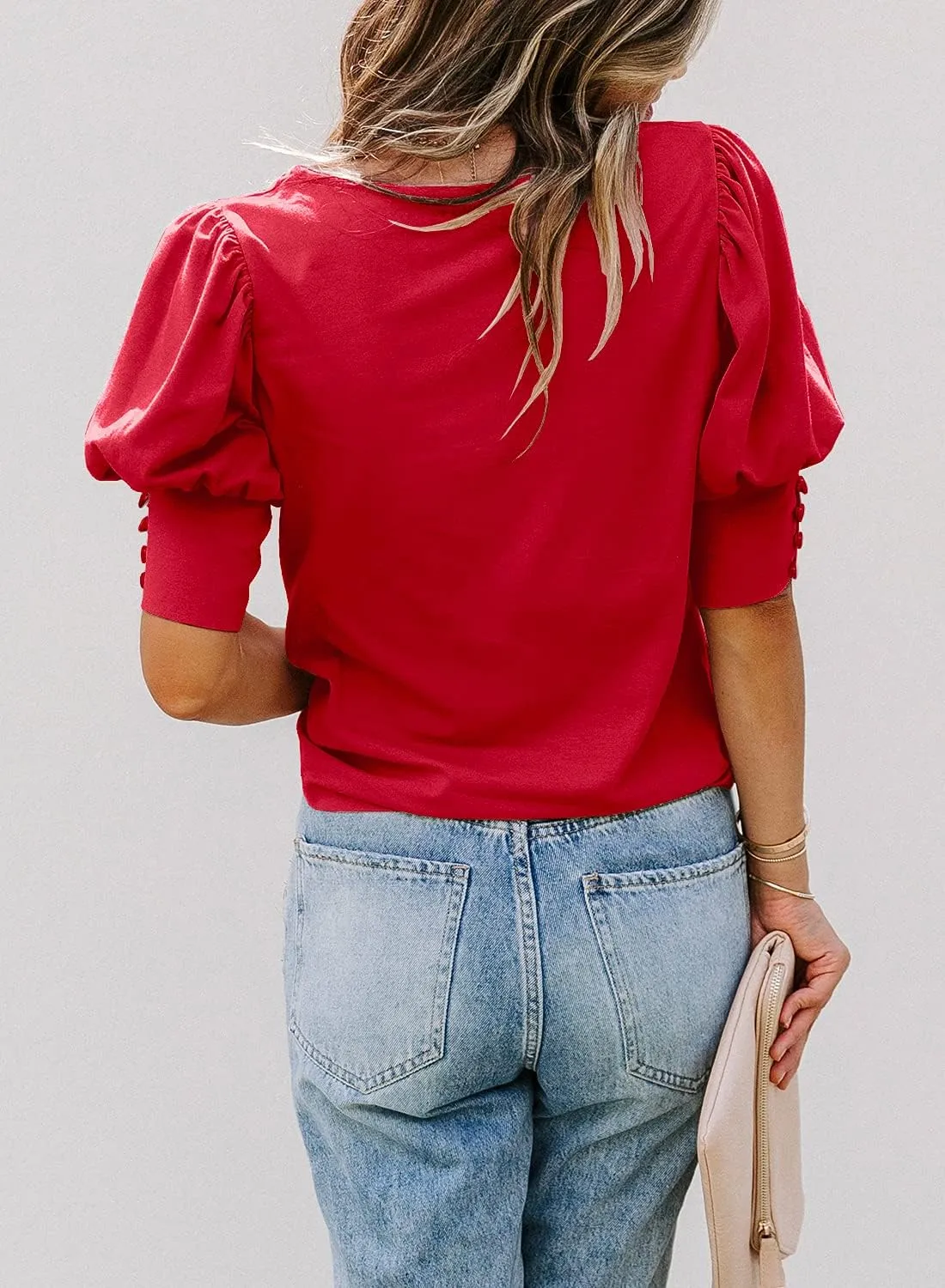 DOROSE Women's Casual Tops Puff Sleeve Loose Blouses T Shirts