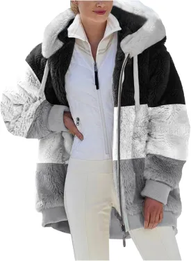 Fuzzy Fleece Jacket Women Plus Size Warm Winter Coats Fluffy Sherpa Hoodie Zip up Casual Cardigan Sweater Outerwear