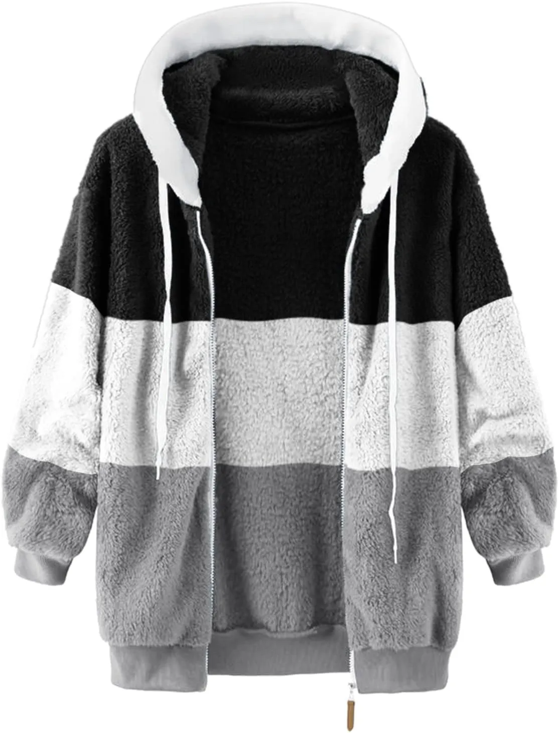 Fuzzy Fleece Jacket Women Plus Size Warm Winter Coats Fluffy Sherpa Hoodie Zip up Casual Cardigan Sweater Outerwear