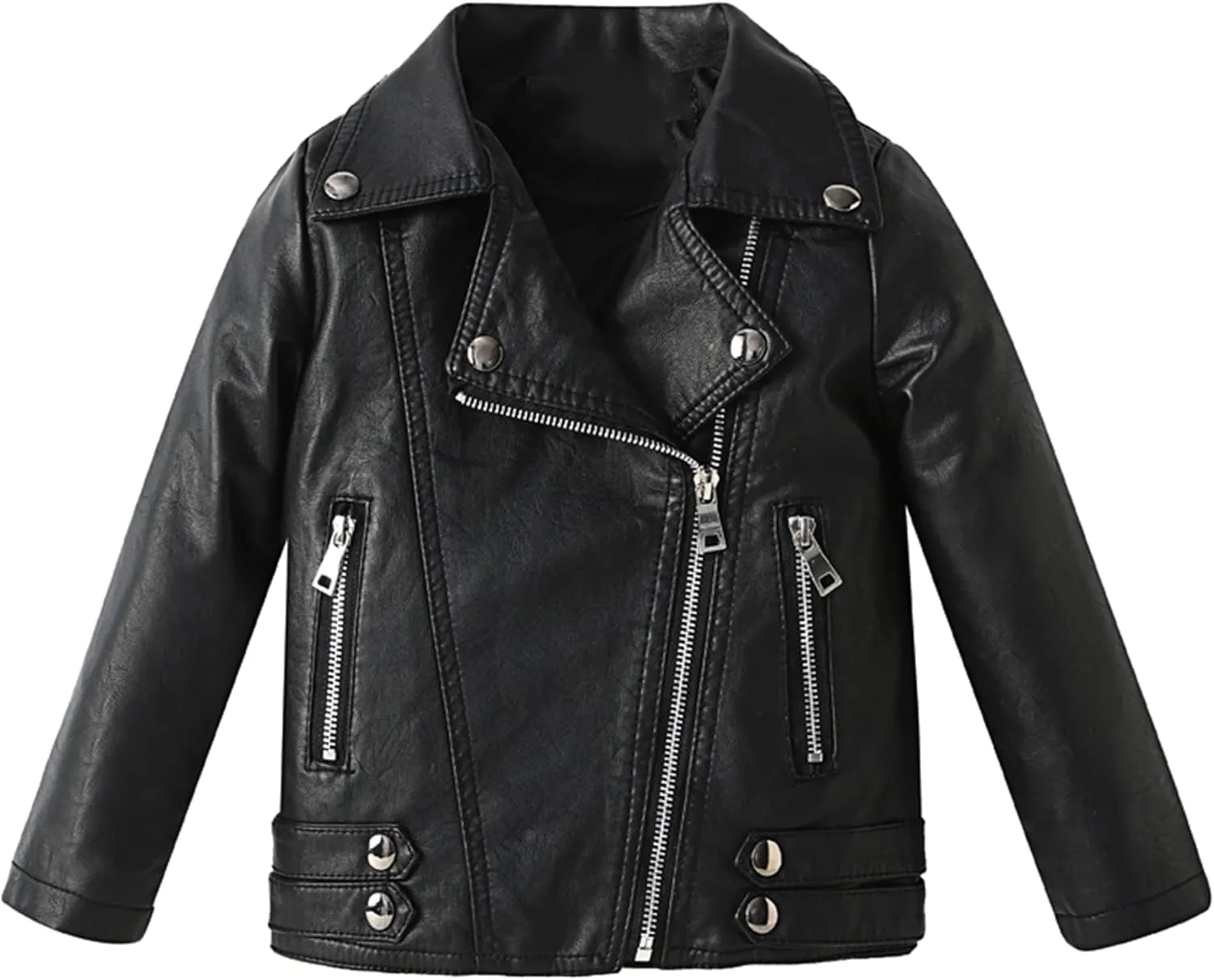 Girls Boys Biker Jacket Faux Leather Rivets Leather Motor Jacket For Kids 3-12Years
