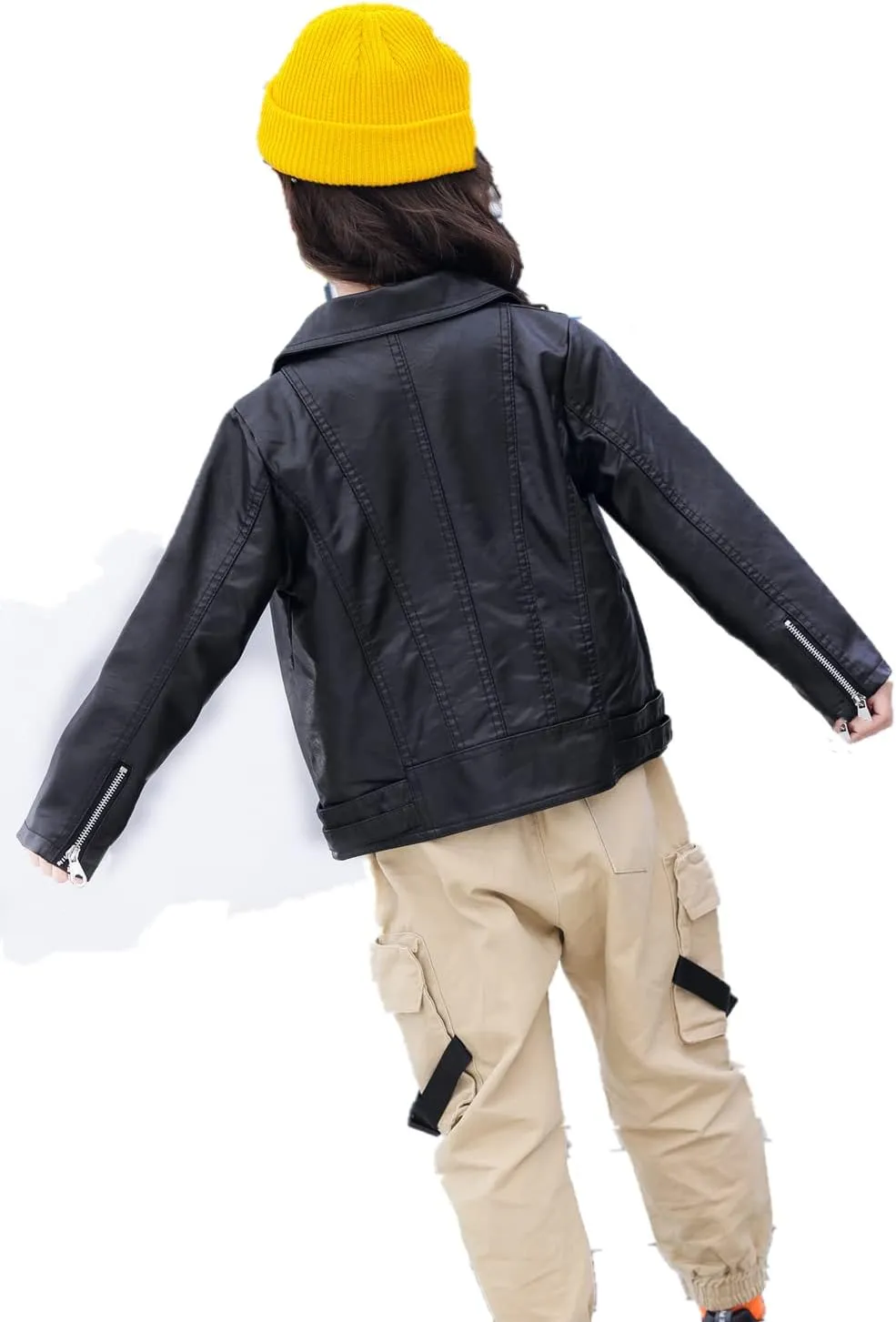Girls Boys Biker Jacket Faux Leather Rivets Leather Motor Jacket For Kids 3-12Years