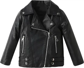 Girls Boys Biker Jacket Faux Leather Rivets Leather Motor Jacket For Kids 3-12Years