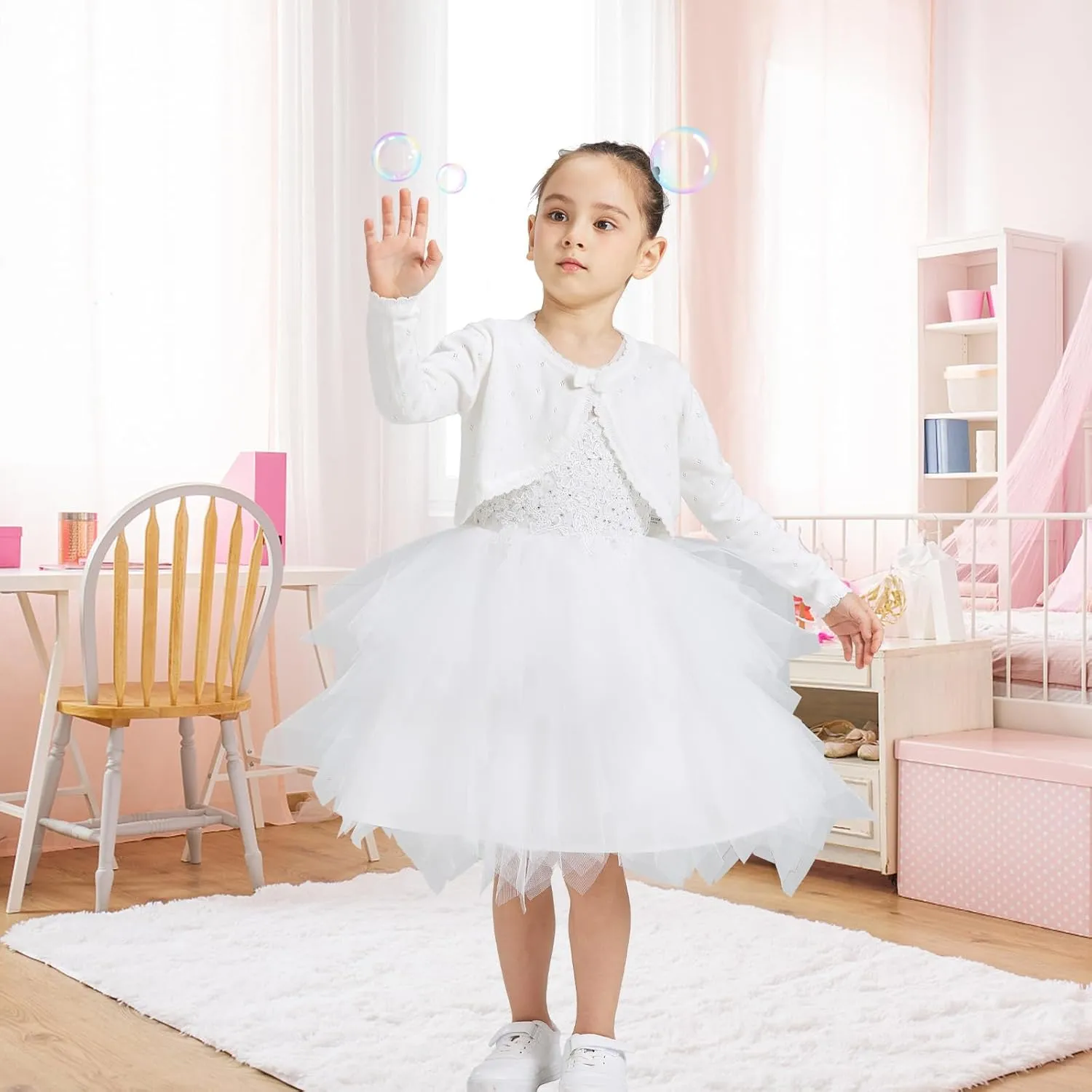 Girls Long Sleeve Cardigan Cotton Bolero Shrug Long Sleeve Top Cute Jacket Outwear White for Girls Size 2-8