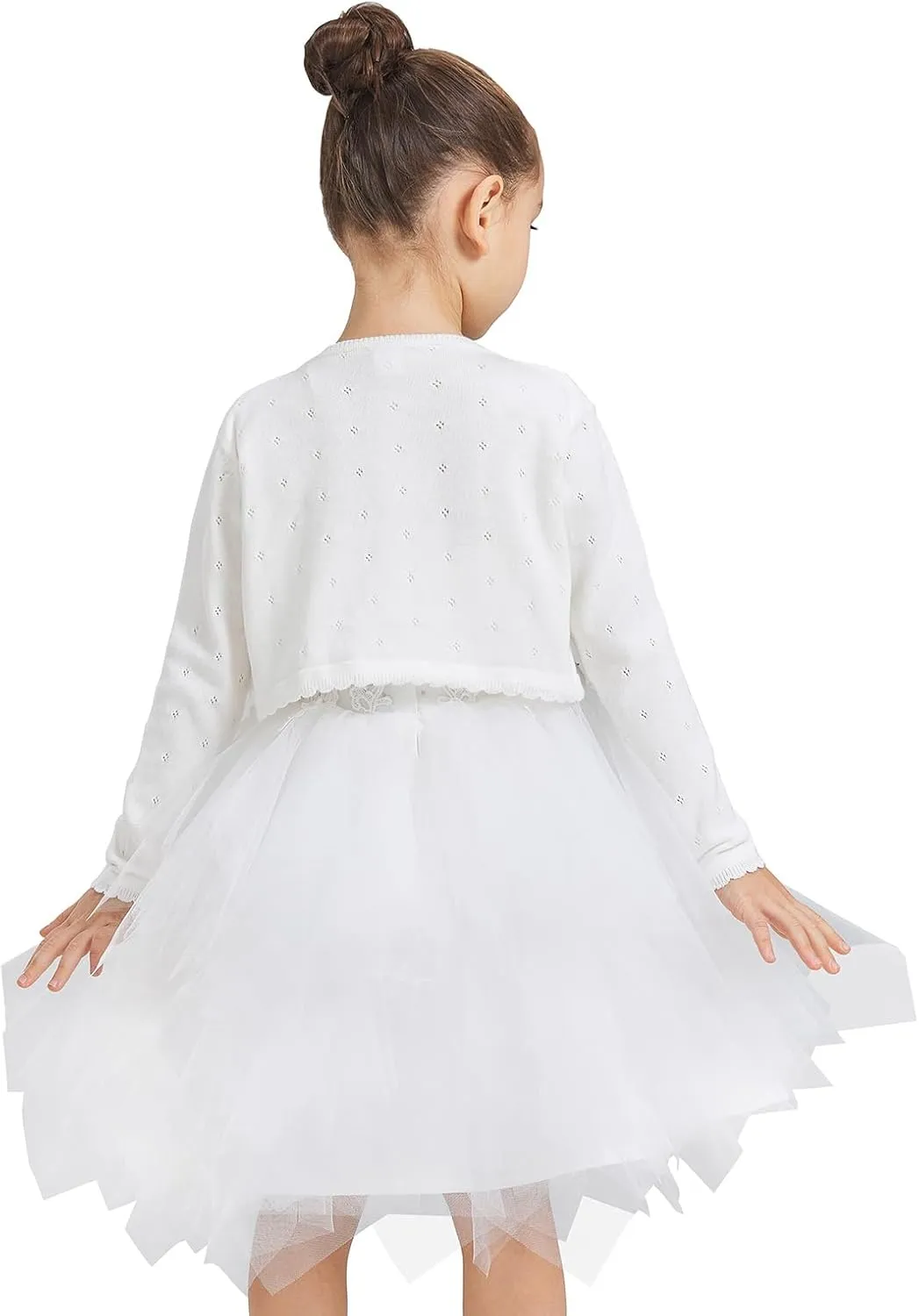 Girls Long Sleeve Cardigan Cotton Bolero Shrug Long Sleeve Top Cute Jacket Outwear White for Girls Size 2-8