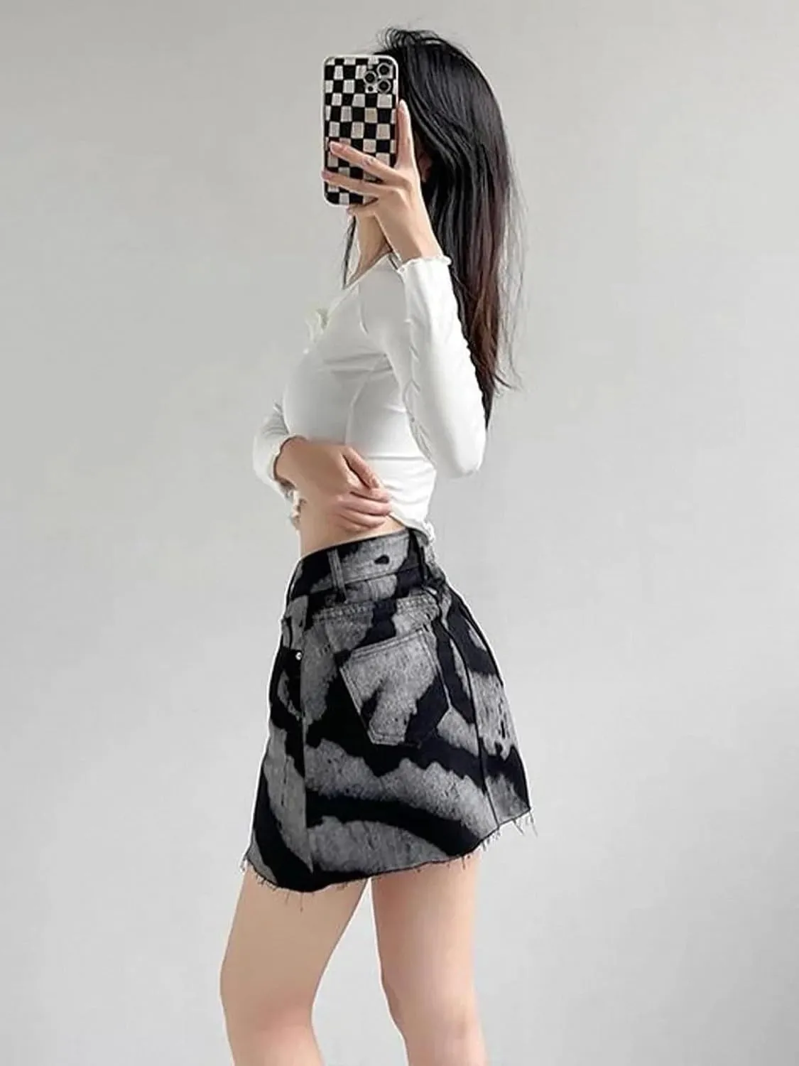 Gothic Ink Tie Dye Printed Mini Skirt Pleated Skirt Denim Skirts Women High Waist Harajuku Hot Girl Skirts Casual A Line