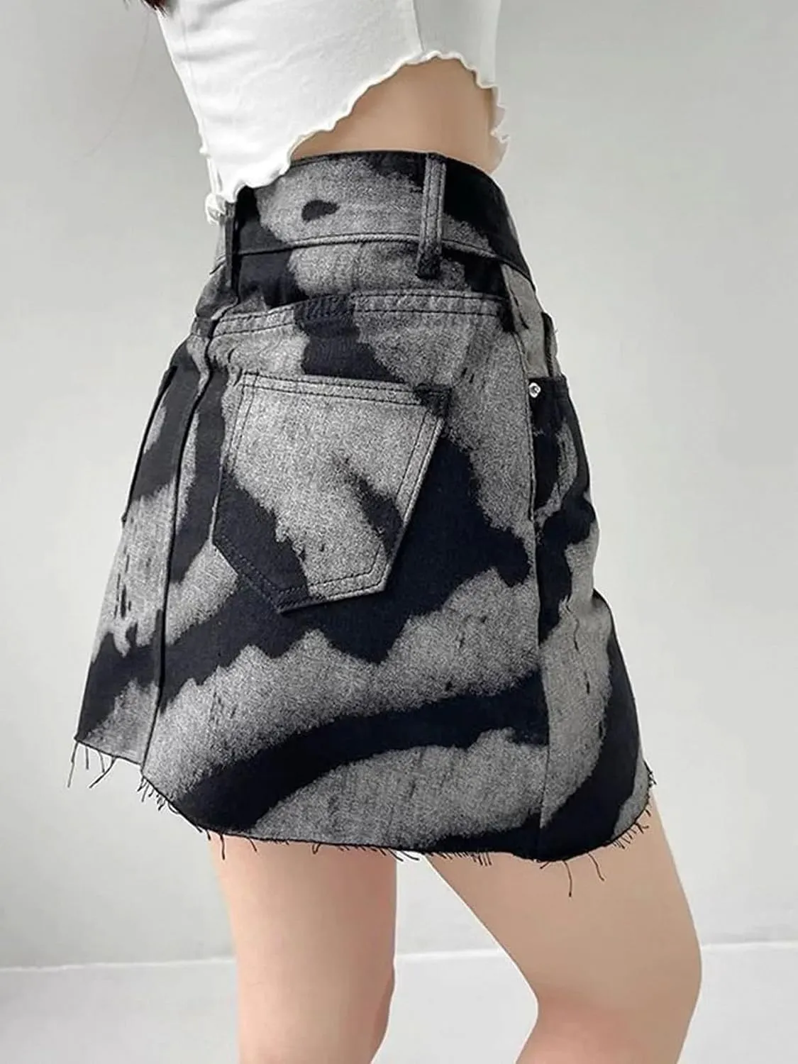 Gothic Ink Tie Dye Printed Mini Skirt Pleated Skirt Denim Skirts Women High Waist Harajuku Hot Girl Skirts Casual A Line