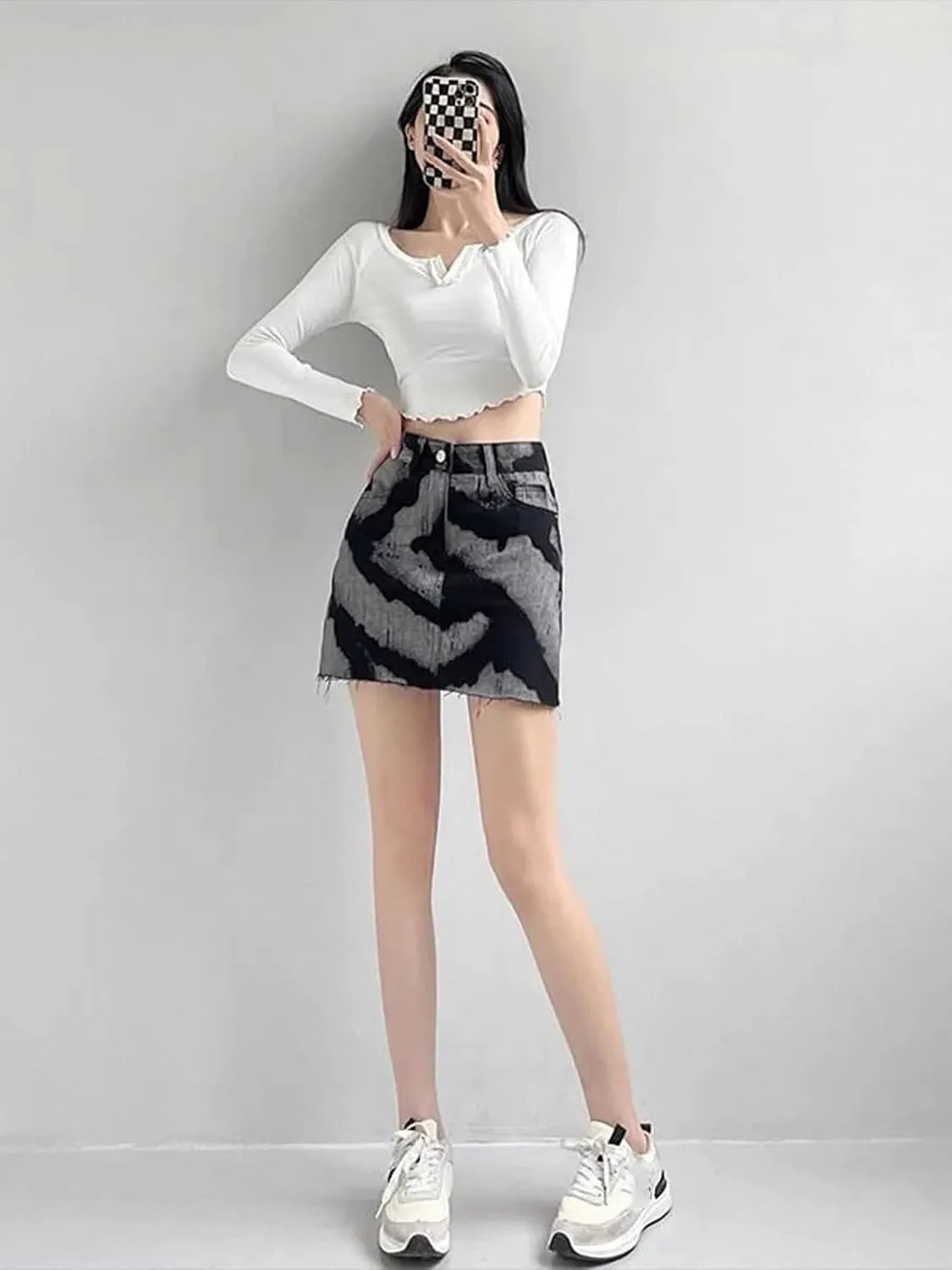 Gothic Ink Tie Dye Printed Mini Skirt Pleated Skirt Denim Skirts Women High Waist Harajuku Hot Girl Skirts Casual A Line