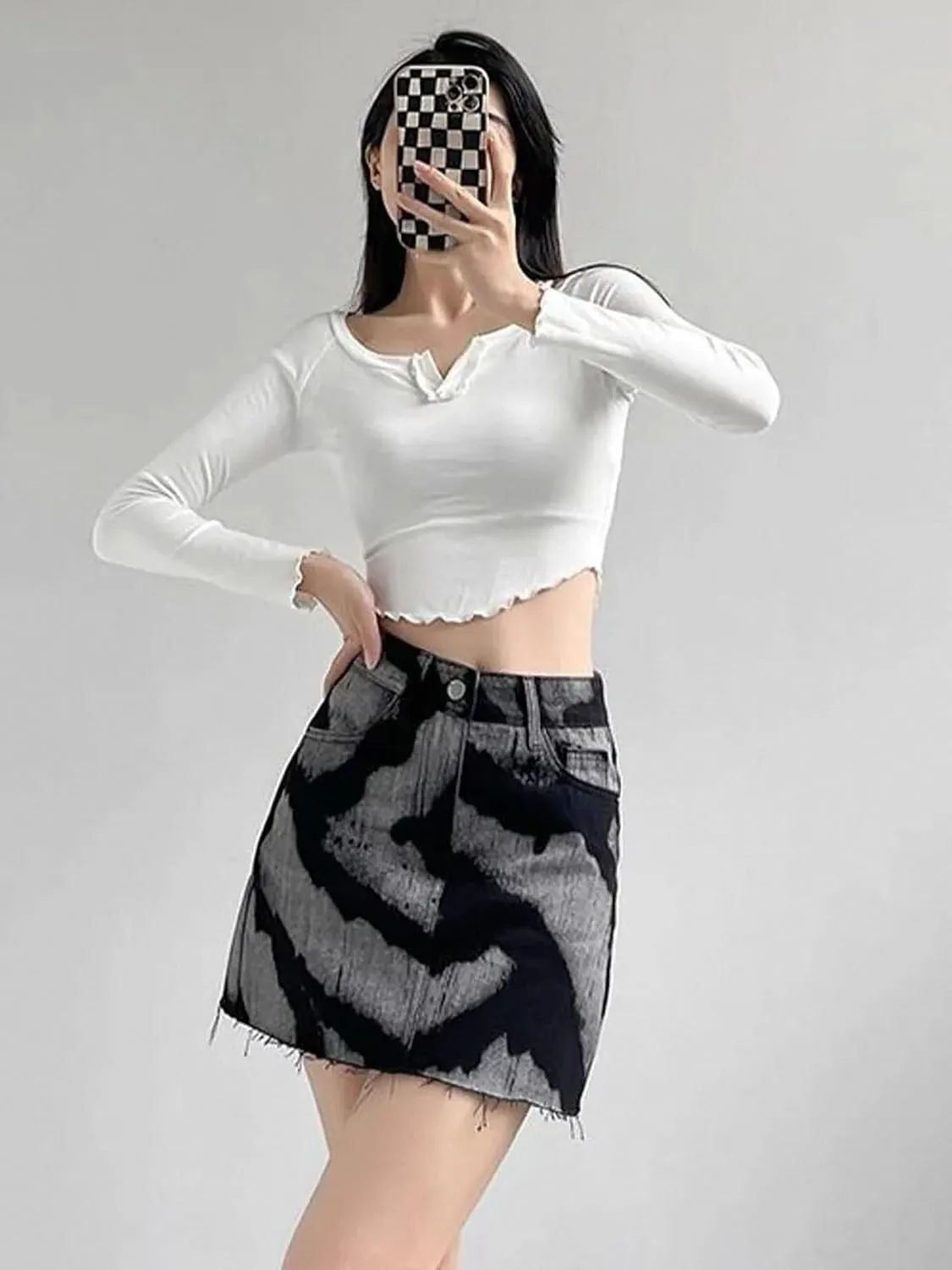 Gothic Ink Tie Dye Printed Mini Skirt Pleated Skirt Denim Skirts Women High Waist Harajuku Hot Girl Skirts Casual A Line
