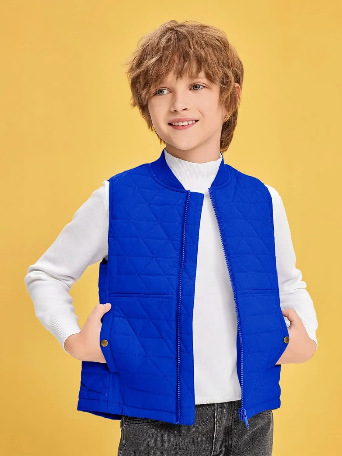 Haloumoning Boys Zip Up Puffer Vest Kids Lightweight Quilted Sleeveless Jackets Outerwear with Pockets 4-14 Years