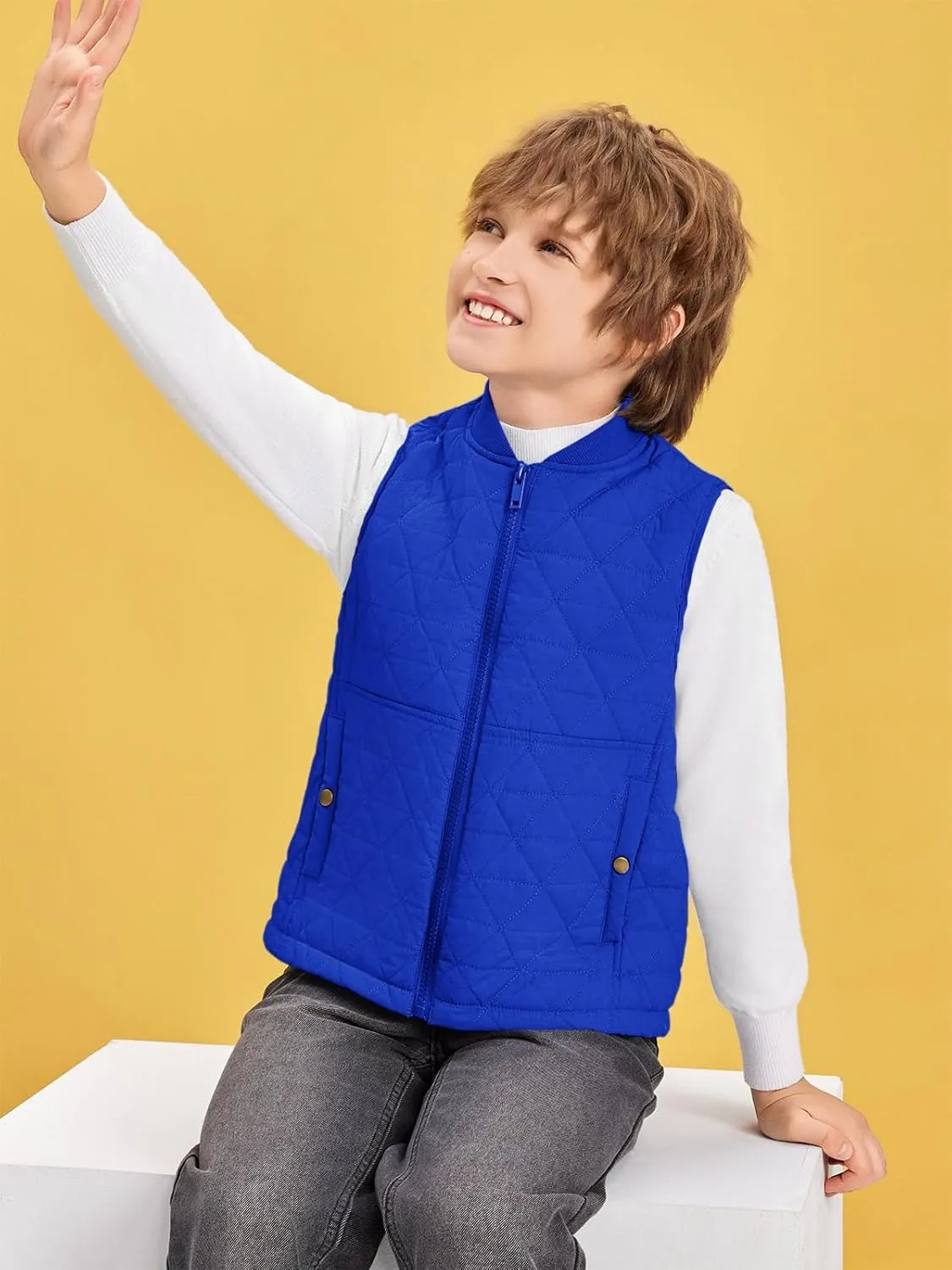 Haloumoning Boys Zip Up Puffer Vest Kids Lightweight Quilted Sleeveless Jackets Outerwear with Pockets 4-14 Years
