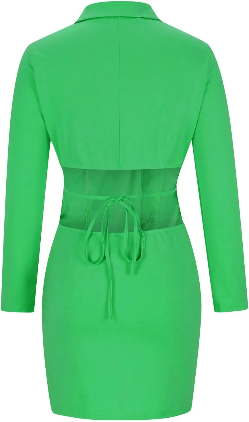 HGps8w Women's Sexy Cutout Waist Blazer Dresses, Double Breasted Long Sleeve V Neck Suit Jacket Mini Dress