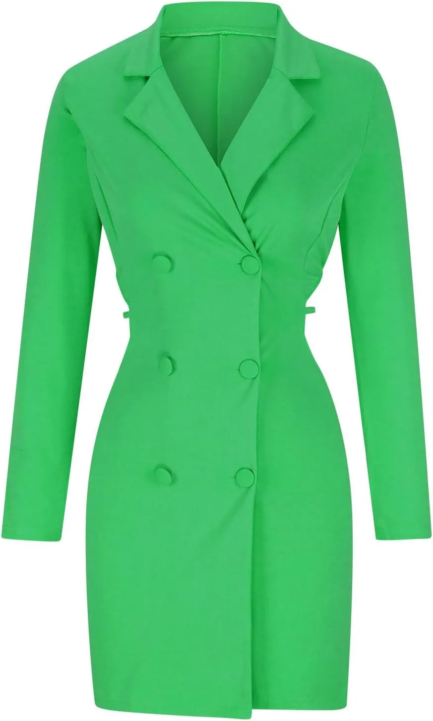 HGps8w Women's Sexy Cutout Waist Blazer Dresses, Double Breasted Long Sleeve V Neck Suit Jacket Mini Dress