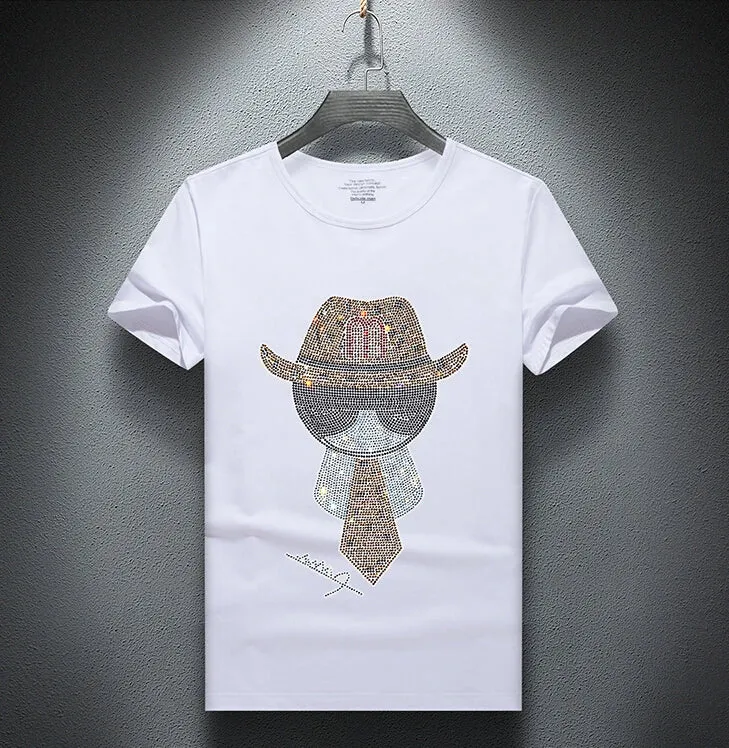 Hot drill Letter Rhinestones T Shirts Men Brand Short Sleeve Fashion Man Streetwear O Neck Slim Modal Cotton Tshirts