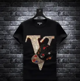 Hot drill Letter Rhinestones T Shirts Men Brand Short Sleeve Fashion Man Streetwear O Neck Slim Modal Cotton Tshirts