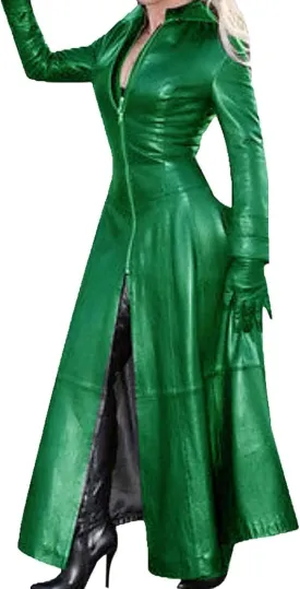 KELYWELL PU Faux Leather Jacket for Women Sexy Plus Size Trench Coat Cool Moto Jackets Zipper Overcoat Maxi Jacket Dress