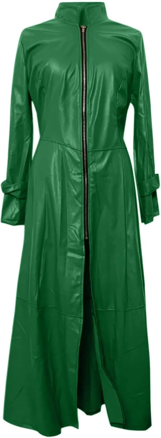 KELYWELL PU Faux Leather Jacket for Women Sexy Plus Size Trench Coat Cool Moto Jackets Zipper Overcoat Maxi Jacket Dress