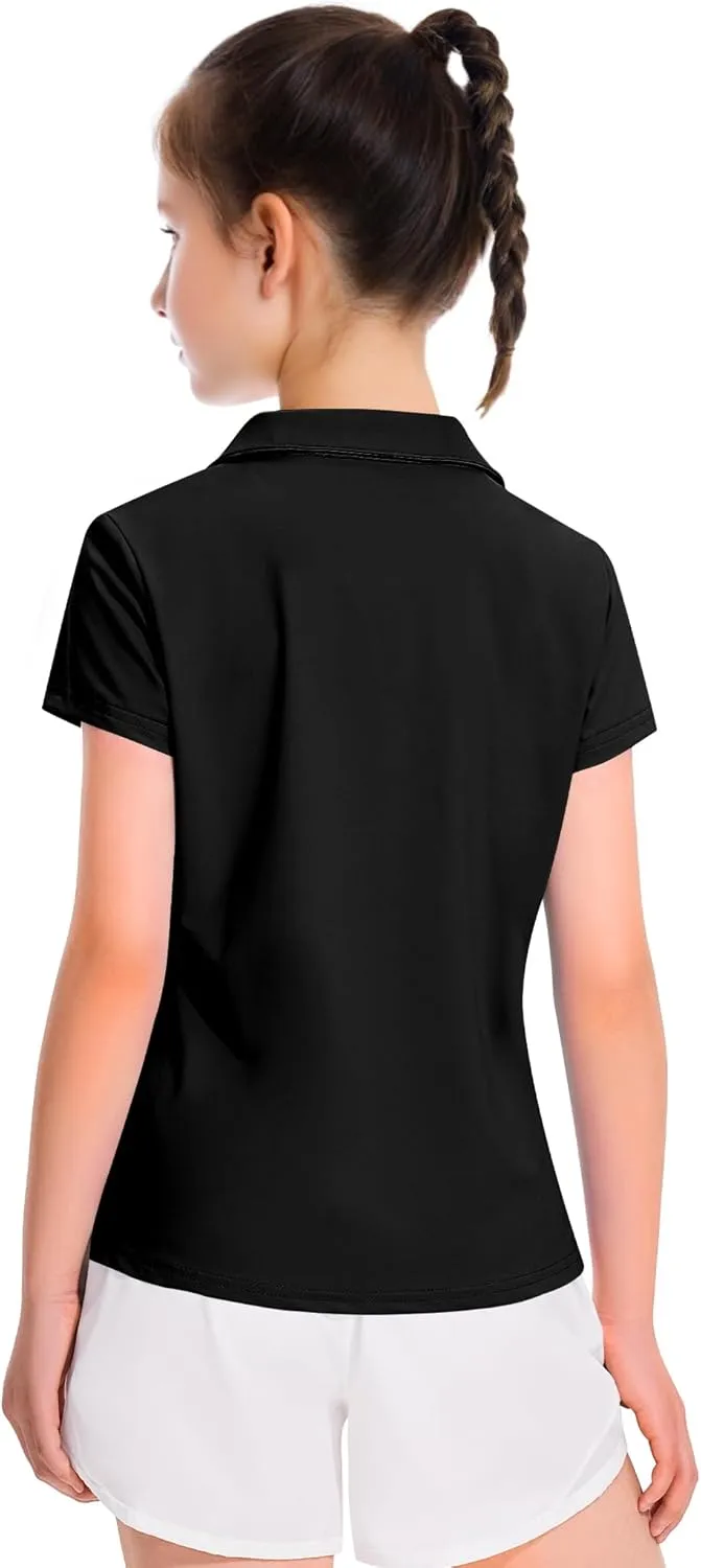 KEREDA Girls Polo Shirts Golf Tennis School Uniform Short Sleeve T Shirts V-Neck Collared Quick Dry Tops