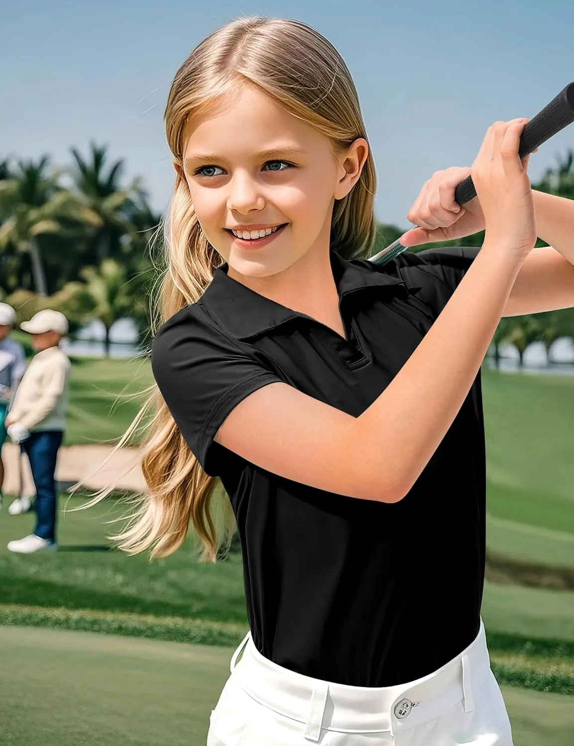 KEREDA Girls Polo Shirts Golf Tennis School Uniform Short Sleeve T Shirts V-Neck Collared Quick Dry Tops