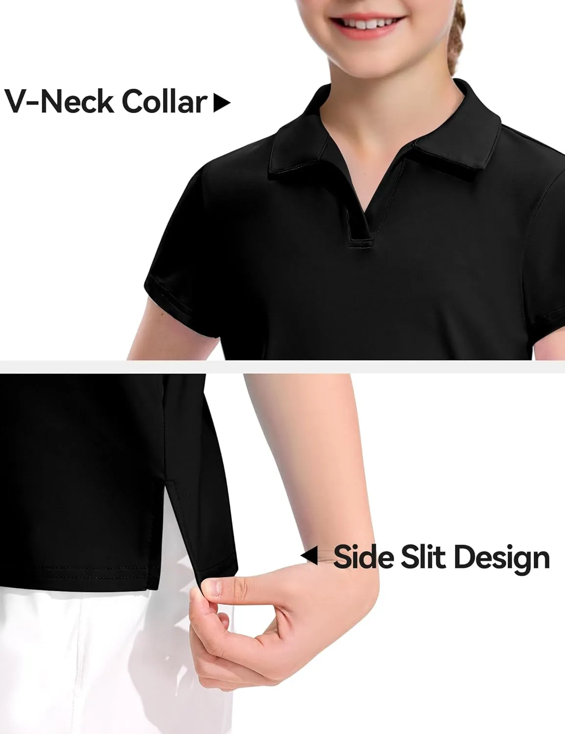 KEREDA Girls Polo Shirts Golf Tennis School Uniform Short Sleeve T Shirts V-Neck Collared Quick Dry Tops