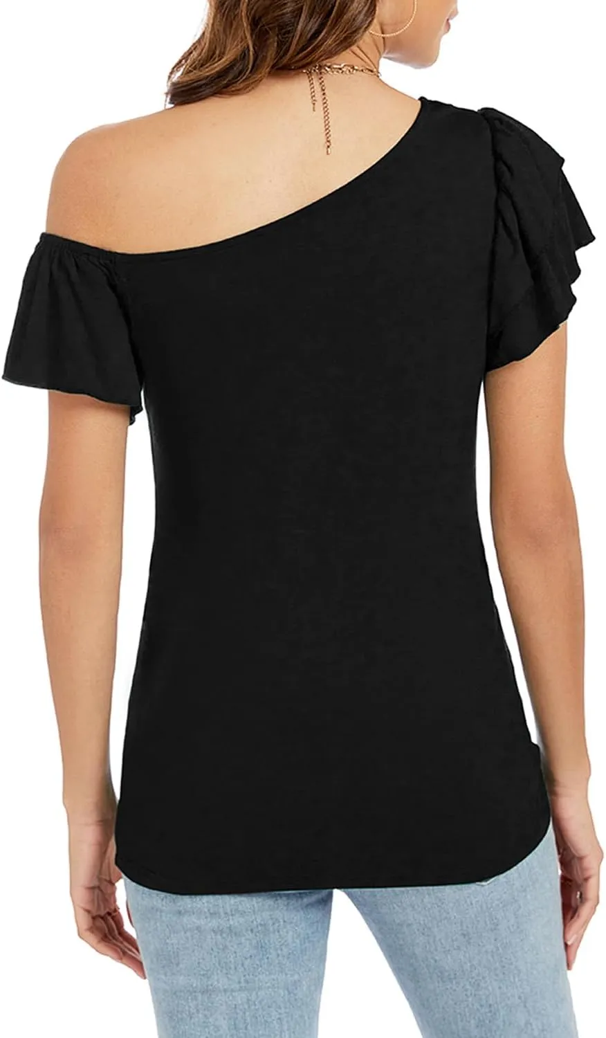 LEIYEE Womens Summer Off The Shoulder Tops Sexy Casual Cute Ruffle Short Sleeve Going Out Vacation T Shirts Blouses