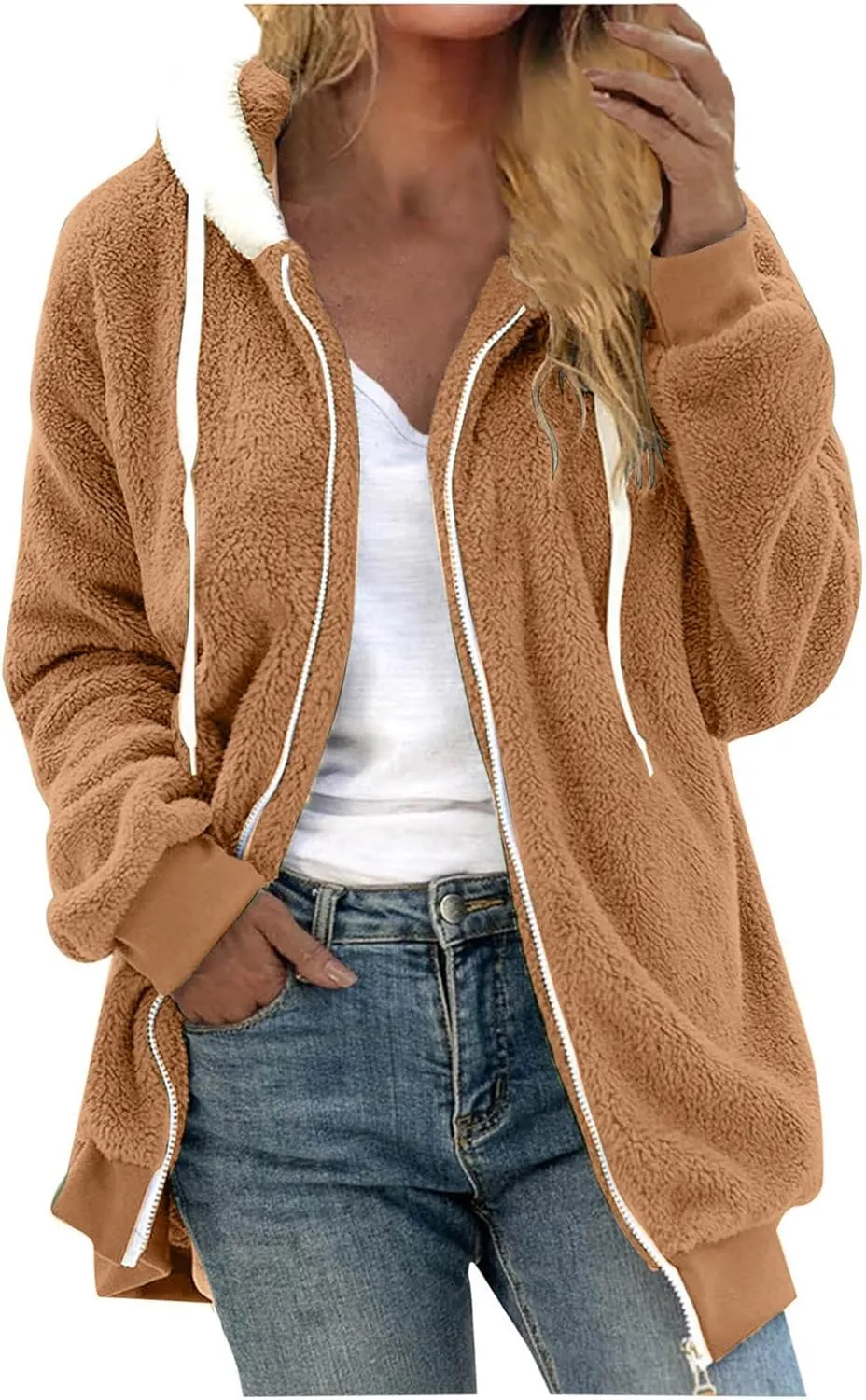 Loose Coats for Women Womens Reversible Fleece Solid Zip Coats Long Sleeve Jackets 2025 Loose Travel Sweater