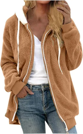 Loose Coats for Women Womens Reversible Fleece Solid Zip Coats Long Sleeve Jackets 2025 Loose Travel Sweater