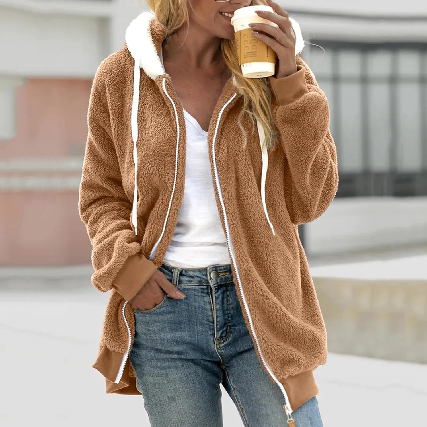 Loose Coats for Women Womens Reversible Fleece Solid Zip Coats Long Sleeve Jackets 2025 Loose Travel Sweater
