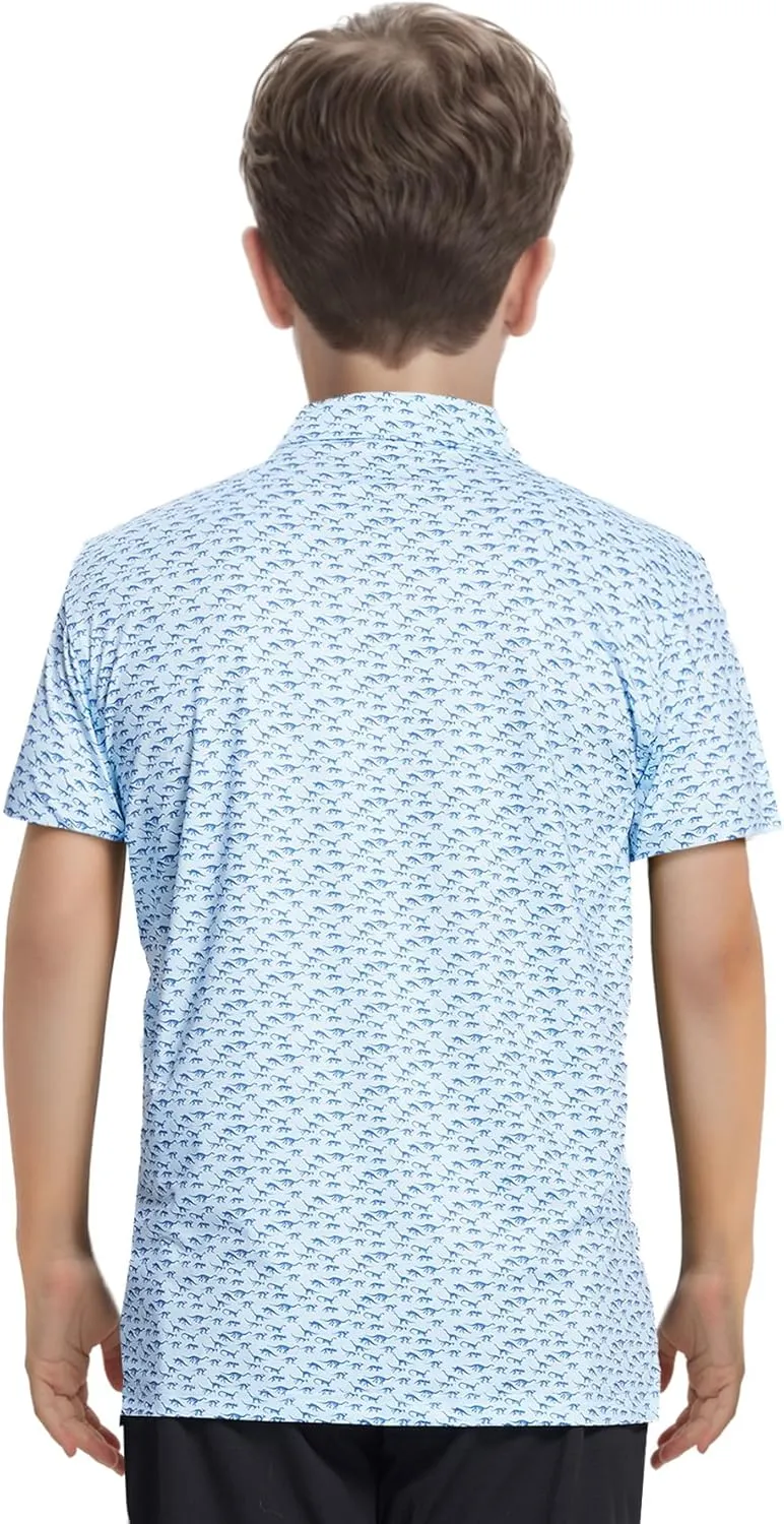 M MAELREG Boys Polo Shirt Short Sleeve Performance Dry Fit Stretch Funny Print Active Casual Collared Golf Shirts for Boy