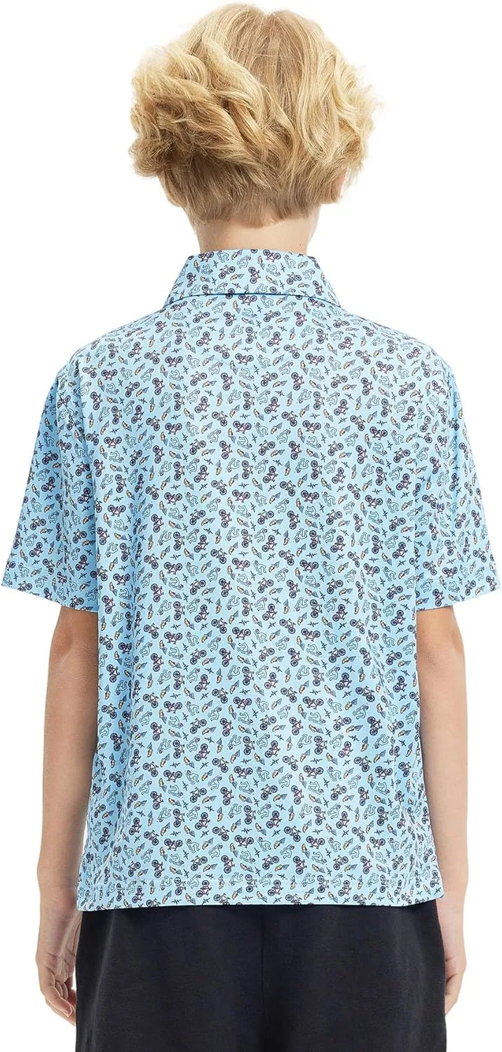 M MAELREG Boys Polo Shirt Short Sleeve Performance Dry Fit Stretch Funny Print Active Casual Collared Golf Shirts for Boy